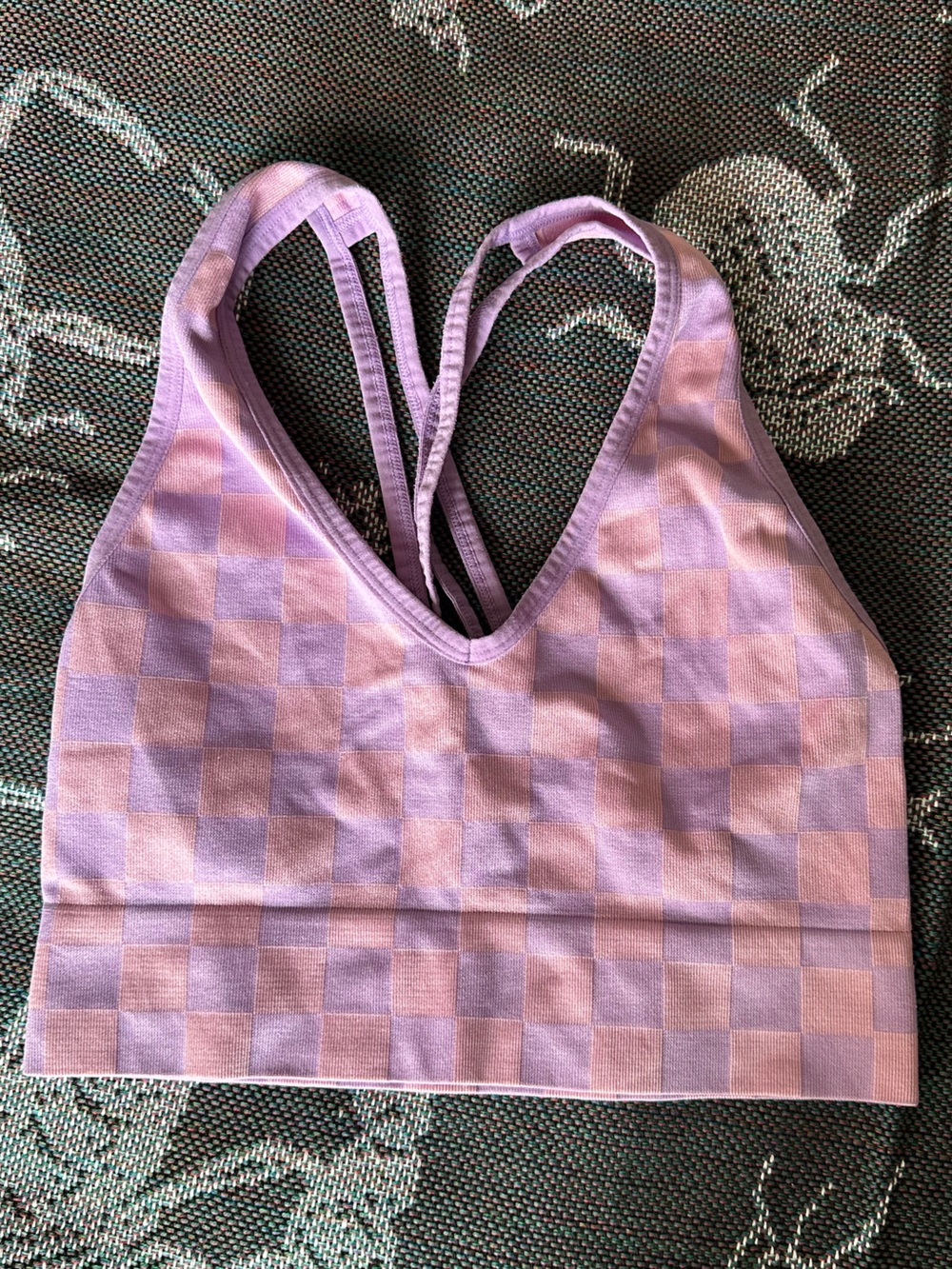 Colsie Pink & Purple Checkered Yoga Tank /Workout Sports Bra
